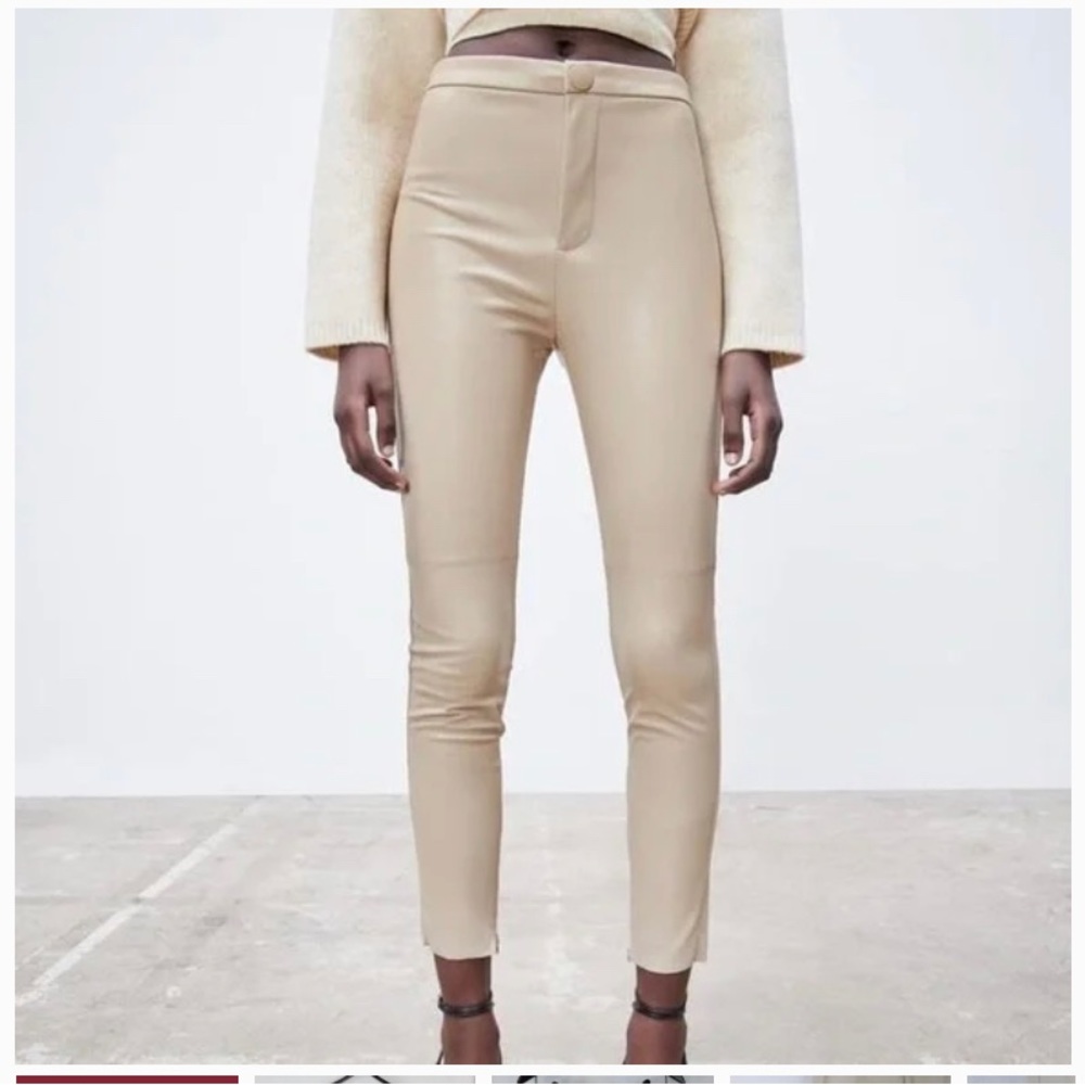 Zara vegan leather taupe leggings